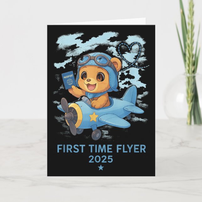 Carte First Time Flyer 2025 Teddy Bear Aviator Kids Todd (Devant)
