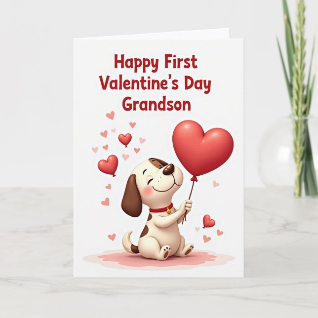 Carte First Valentines Day Grandson Puppy Card (Devant)