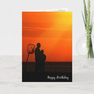 Carte fishing birthday  sunset silhouette