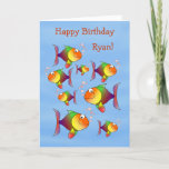 Carte Fishy Fun Kids Personalized Birthday Card<br><div class="desc">Here's a cute child's birthday card,  with many multi-colored cartoon fish swimming across a sea of blue. All the text on the front and inside of this card is easily customized to suit your needs and taste. Fun and bright!</div>