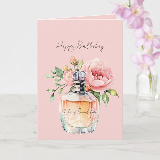 Carte Flacon de parfum Anniversaire Roses Péché Mignon (Orchidée)