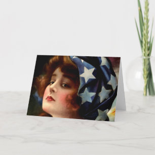 Carte Flag Girl 4th of July Vintage Patriotic Art