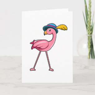 Carte Flamant avec chapeau et plume