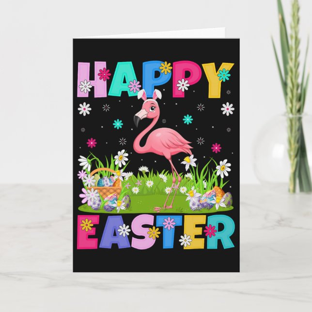 Carte Flamant Joyeuses Pâques Chasse aux œufs Lapin Orei (Devant)