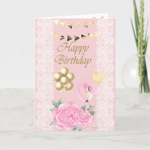 Carte Flamant Rose Adorable,Ciara,Dentelle,Ballons