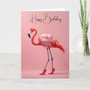 Carte Flamant rose Anniversaire Avec Chaussures Rouges