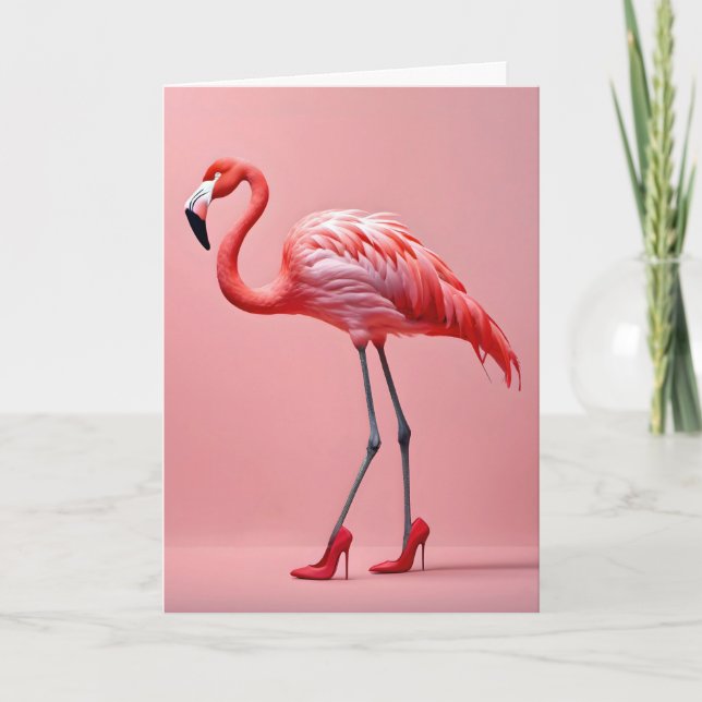 Carte Flamant rose Avec Chaussures Rouges (Devant)