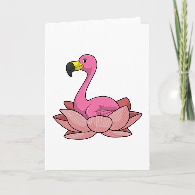 Carte Flamant rose avec fleur de lotus (Devant)