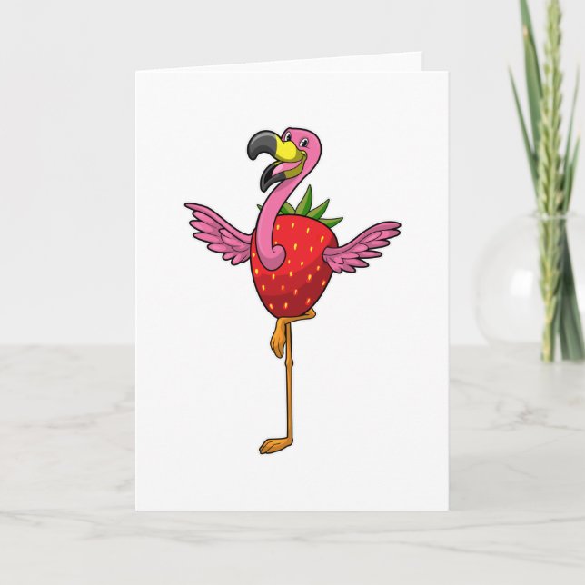 Carte Flamant rose avec fraise (Devant)
