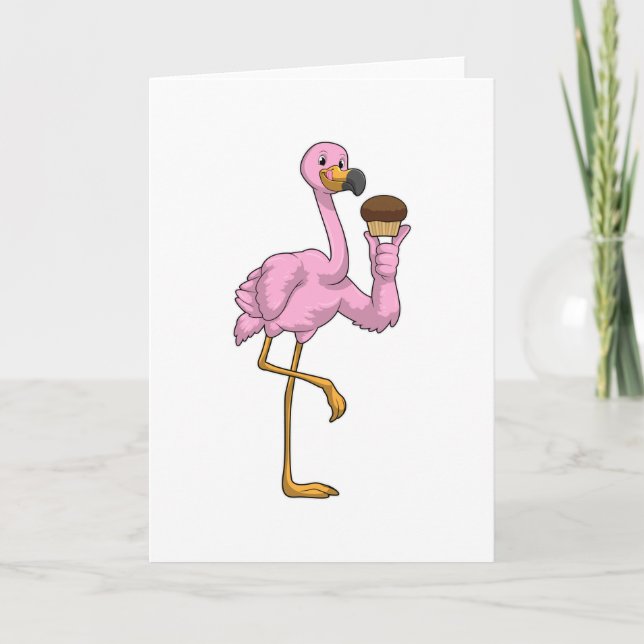 Carte Flamant rose avec muffin (Devant)