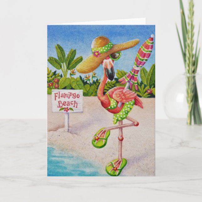 Carte Flamant rose blanc rose No. 2 Aquarelle Art (Devant)