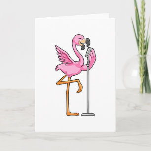 Carte Flamant rose chantant avec un microphone