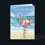 Carte Flamant rose Christmas Tropical Beach<br><div class="desc">Cette conception peut être personnalisée dans la zone fournie en modifiant la photo et/ou le texte. Vous pouvez également le customiser en cliquant sur Personnaliser ce Modèle, puis en choisissant l'option cliquer pour customiser et supprimer ou modifier la couleur de l'arrière - plan, ajouter du texte, modifier la couleur ou...</div>