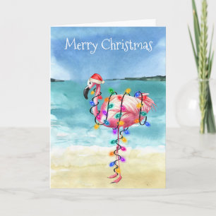 Carte Flamant rose Christmas Tropical Beach