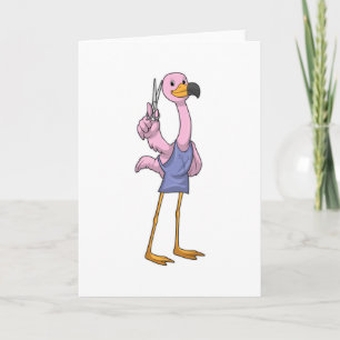 Carte Flamant rose coiffeur avec ciseaux