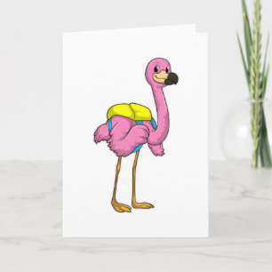 Carte Flamant rose comme élèves avec sac scolaire