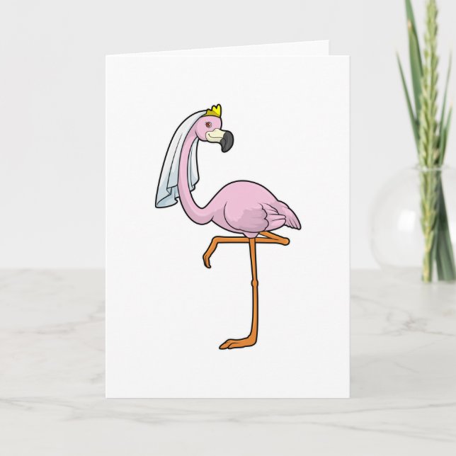 Carte Flamant rose comme Mariée au Mariage avec Voile (Devant)