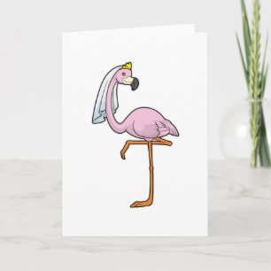 Carte Flamant rose comme Mariée au Mariage avec Voile
