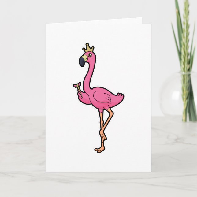 Carte Flamant rose comme roi avec couronne et bâton (Devant)