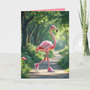 Carte Flamant rose d'anniversaire avec casque et Basket