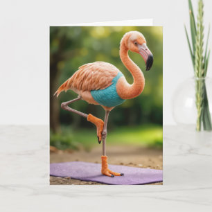 Carte Flamant rose d'anniversaire dans un poteau de yoga
