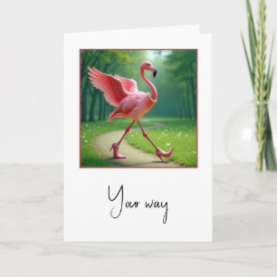 Carte Flamant rose d'anniversaire portant des perles et 