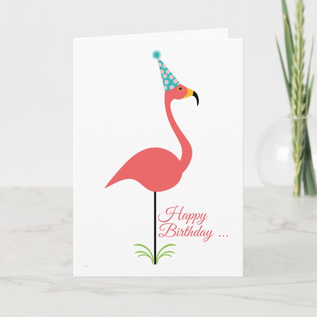 Carte Flamant rose de pelouse rose Joyeux anniversaire à (Devant)