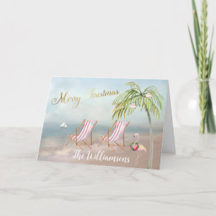 Carte Flamant rose de plage Wreath Noël unique