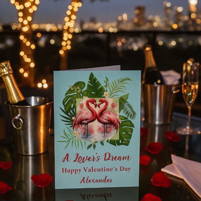 Carte Flamant rose du rêve d'un amoureux Bleu Saint-Vale (Créateur téléchargé)