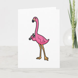 Carte Flamant rose en mécanicien avec clé anglaise