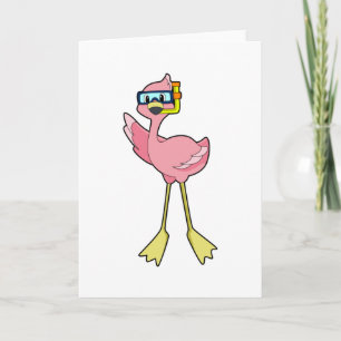 Carte Flamant rose en plongée avec tuba