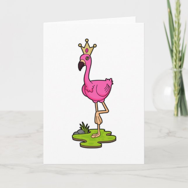 Carte Flamant rose en princesse avec couronne (Devant)