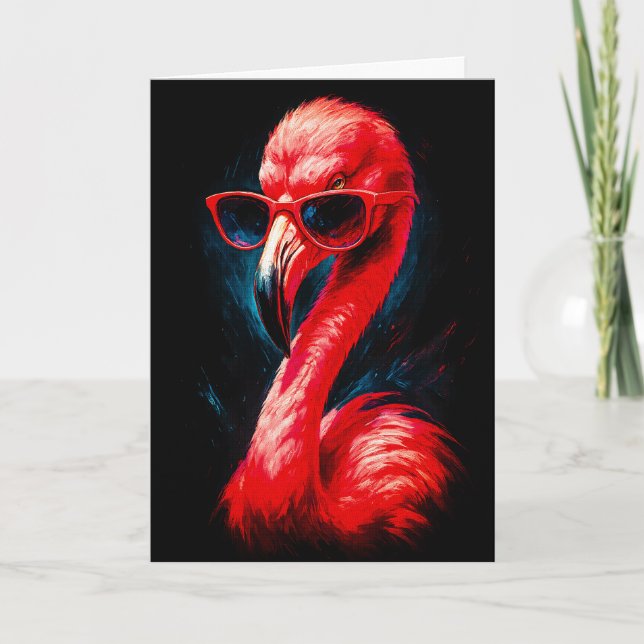 Carte flamant rose fabuleux avec lunettes de solei (Devant)