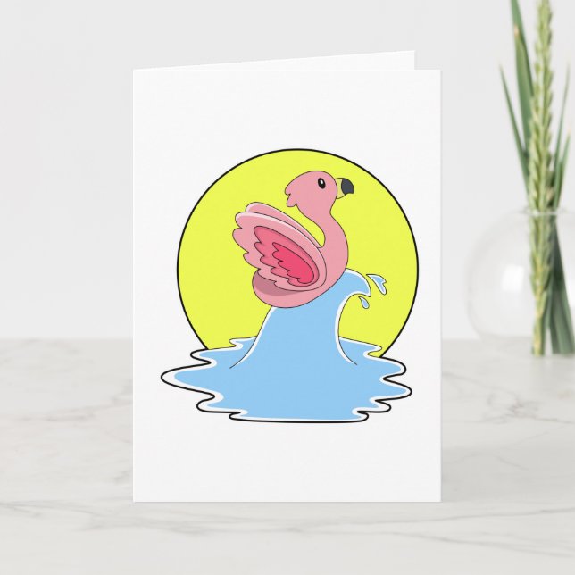 Carte Flamant rose faisant du surf sur l'eau (Devant)