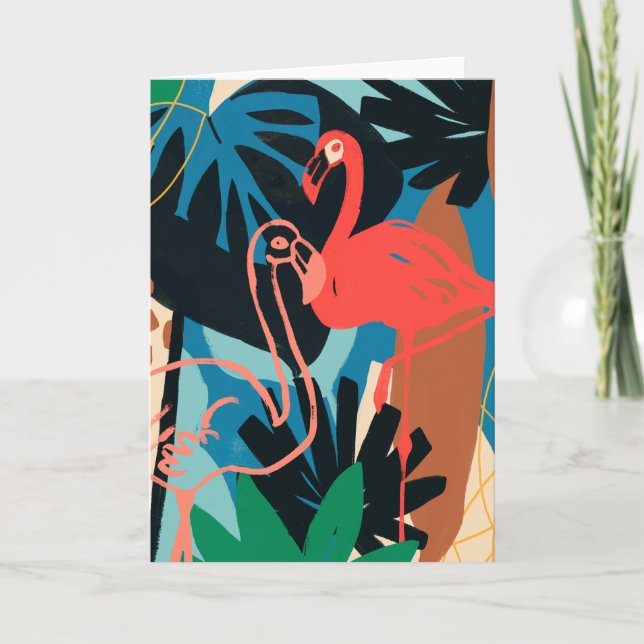 Carte Flamant rose funky (Devant)