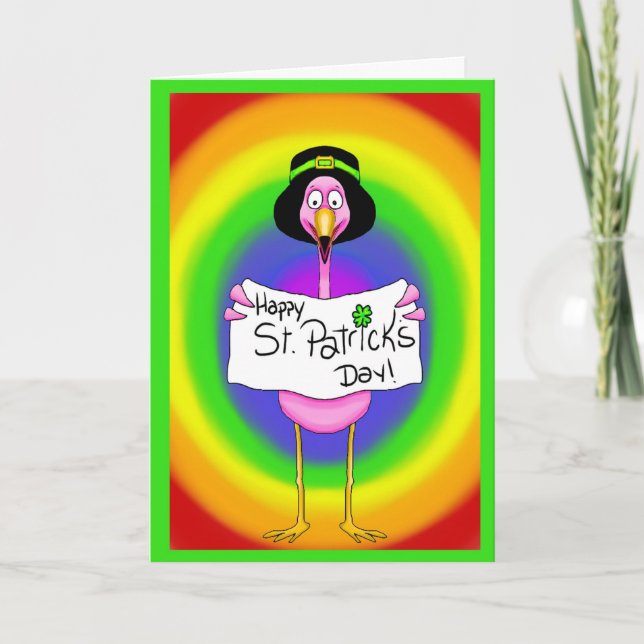 Carte Flamant rose Irish St. Patrick's Day Card Arc-en-c (Devant)