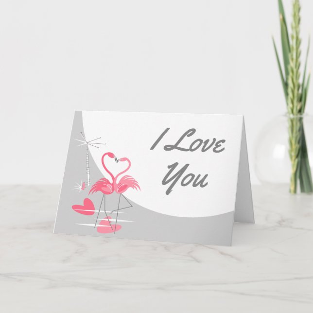Carte Flamant rose Love Grande Lune I Love You Paysage t (Devant)