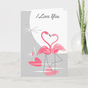 Carte Flamant rose Love Grande Lune I Love You text