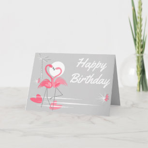 Carte Flamant rose Love Side Happy Birthday texte à l'in