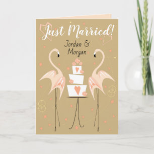 Carte Flamant rose Mariage juste marié Noms Texte pêche