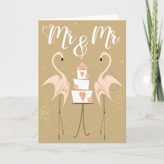 Carte Flamant rose Mariage M. & M. Texte (Devant)