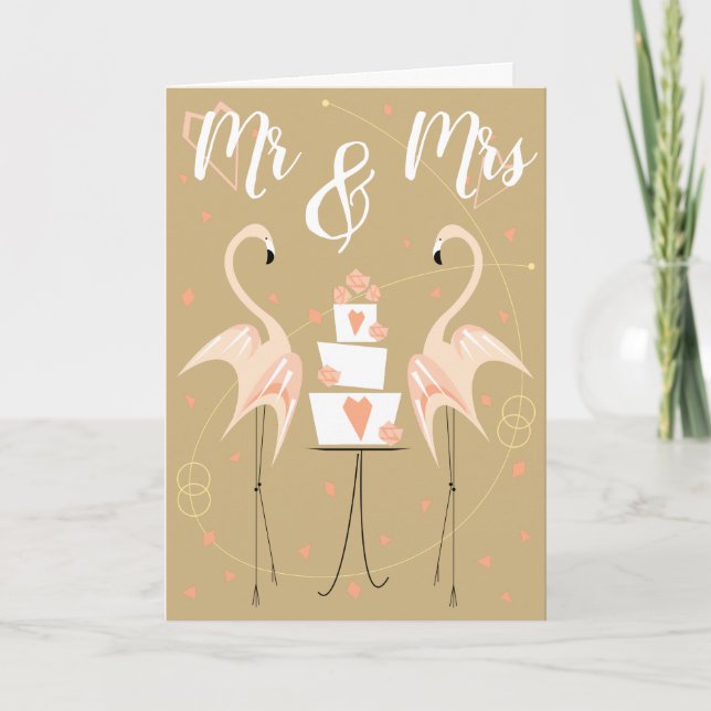 Carte Flamant rose Mariage M. & Mme (Devant)