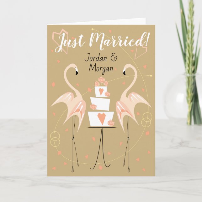 Carte Flamant rose Mariage Noms Mariés (Devant)