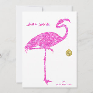 CARTE Flamant rose NOËL Parties scintillant rose