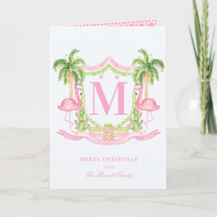 Carte Flamant rose preppy Christmas Crest Photo