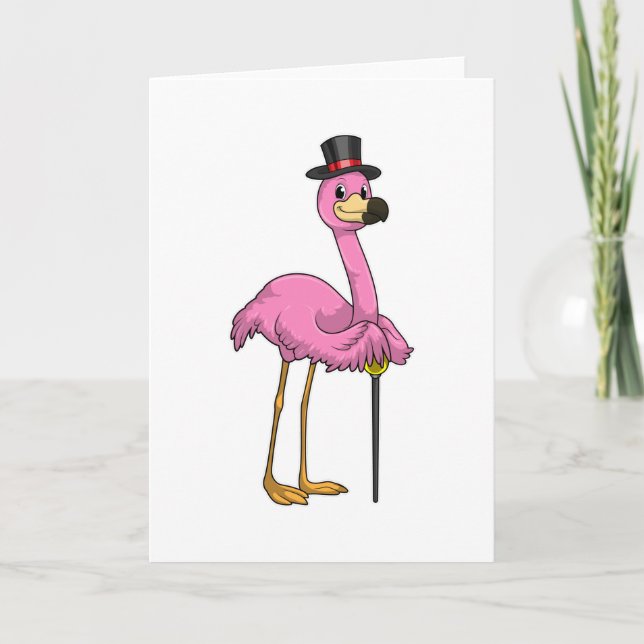 Carte Flamant rose retraité avec canne (Devant)