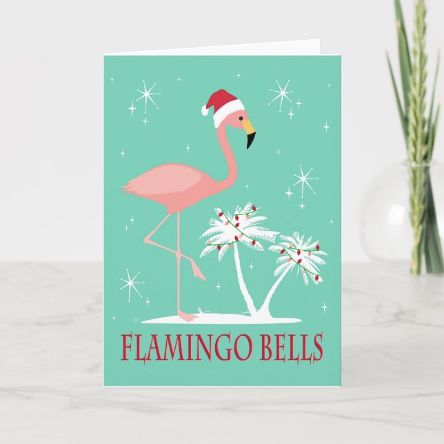 CARTE FLAMANT ROSE RETRO NOËL VINTAGE MODERNE (Devant)