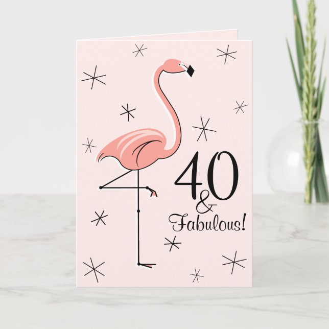 Carte Flamant rose rose 40 et Fabulous! anniversaire ver (Devant)