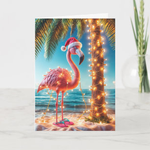 Carte Flamant rose Rose De Noël Aux Lumières Tangées
