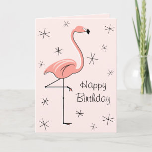 Carte Flamant rose rose heureux Anniversaire avant texte